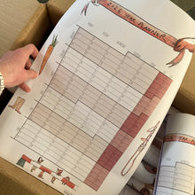 Load image into Gallery viewer, Heavy paper 2026 wall planner. 6 months on each of the two sheets. Horse illustrations by Britt Harcus on both pages. Warm rustic colours.