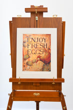 Load image into Gallery viewer, Enjoy Fresh Eggs is a Limited Edition Print, therefore each one is numbered and signed by Britt. Taken from an Original acrylic painting on canvas this A4 sized print is memorable and striking. Perfect for your home or a friends&#39;.
