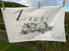 Load image into Gallery viewer, Beautiful, colourful and striking.  Seigfried the shetland pony, from Britt's Alphabet book ' O is for Orkney'. Illustrated by Britt, printed in Scotland.  Size 46cm x 70cm, with handy hook at top left. Maybe too nice to dry dishes with?!  Perfect for Shetland Pony lovers...  Or a 'thank you gift' for your horse sitter...  Or maybe just for you!