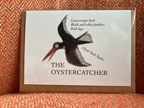 Oystercatcher card, blank inside, complete with a brown envelope. Send to a loved on or pop in a frame!