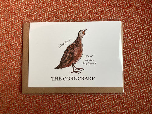 Corncrake card beautifully illustrated by Britt Harcus for the Stromness Museum, Orkney. Blank inside for your own message. A6 size, comes with a brown envelope.