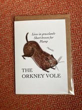 Load image into Gallery viewer, The Orkney Vole, A6 sized card, illustrated by Britt Harcus for the Stromness Museum.  Blank inside for your own message or note. Enjoy!
