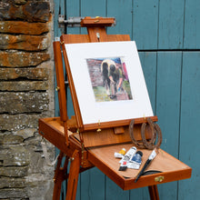 Load image into Gallery viewer, Taken from an Original acrylic painting on canvas - showing Duke the horse and the local blacksmith Alan. These prints are each numbered and signed by Britt and are full of beautiful colours and brushstrokes. The perfect gift for the horse lovers in your life!  One of a three-part range.
