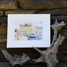 Load image into Gallery viewer, These personally signed prints are taken from an Original mixed media piece by Britt. Colourful and memorable these pieces are each individually numbered. There are just 25 prints available.  Kirkwall Harbour began some 1000 years ago when it was a busy trading post for the Vikings. Today it&#39;s a busy bay for visitors and locals alike. Any Vikings? Plenty!
