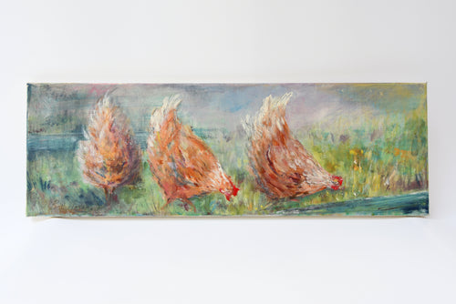These three red hens are very loved by Britt's boys. They love digging holes in the garden and occasionally lay some eggs. You can enjoy them in your kitchen in a choice of two print sizes. Painted from Britt 's studio window in one portrait sitting.
