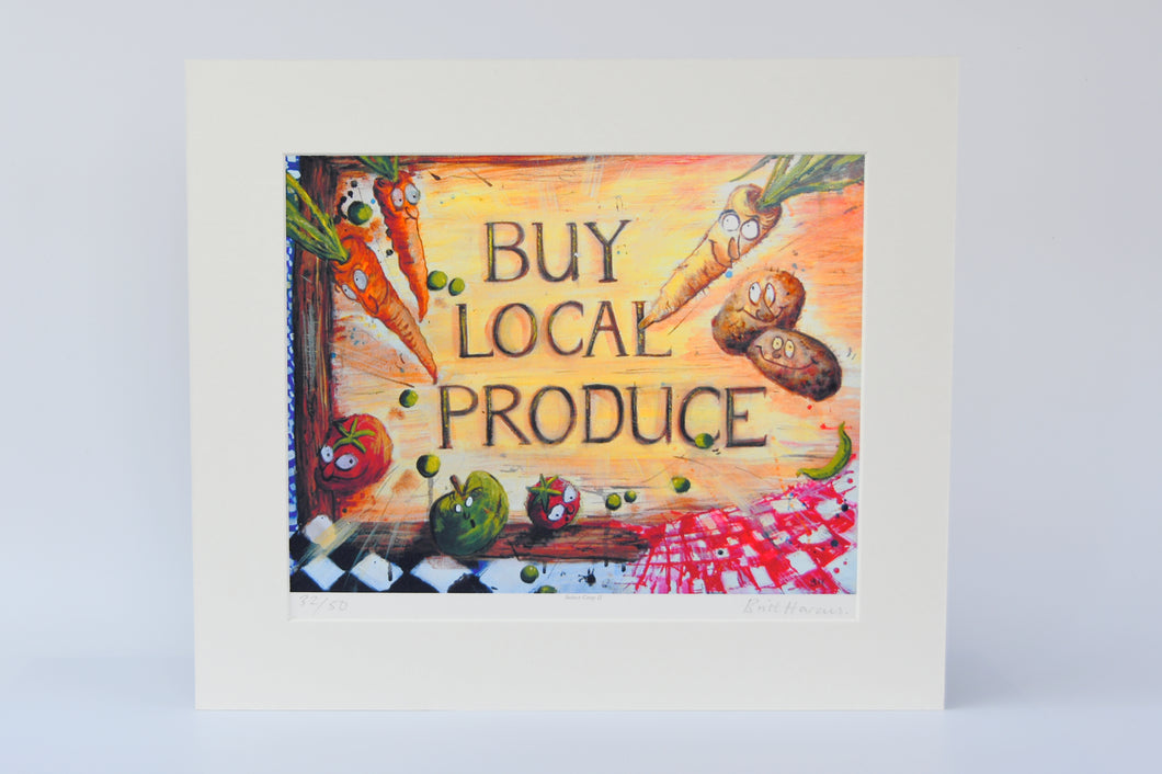Each print is numbered and signed by the artist Britt Harcus. Taken from an Original acrylic painting on canvas. Full of good cheer and a positive message - perfect for your kitchen, your cafe or your favourite colourful chef.