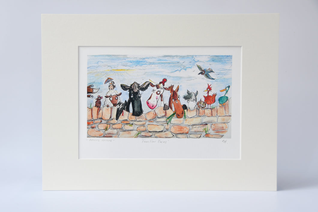 A very popular print taken from an Original painting for a nursery room. Features plenty of farmyard animals for young and young at heart.  An A4 print personally signed by Britt.